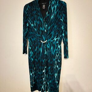 New York company teal and black multi blendll dress 
Women New York 
Long Sleeve